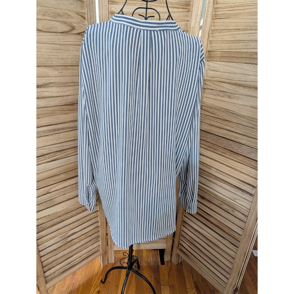 Michael Kors Navy Blue White Striped Blouse Quarter Zip Size XL Beach Nautical - Picture 3 of 4